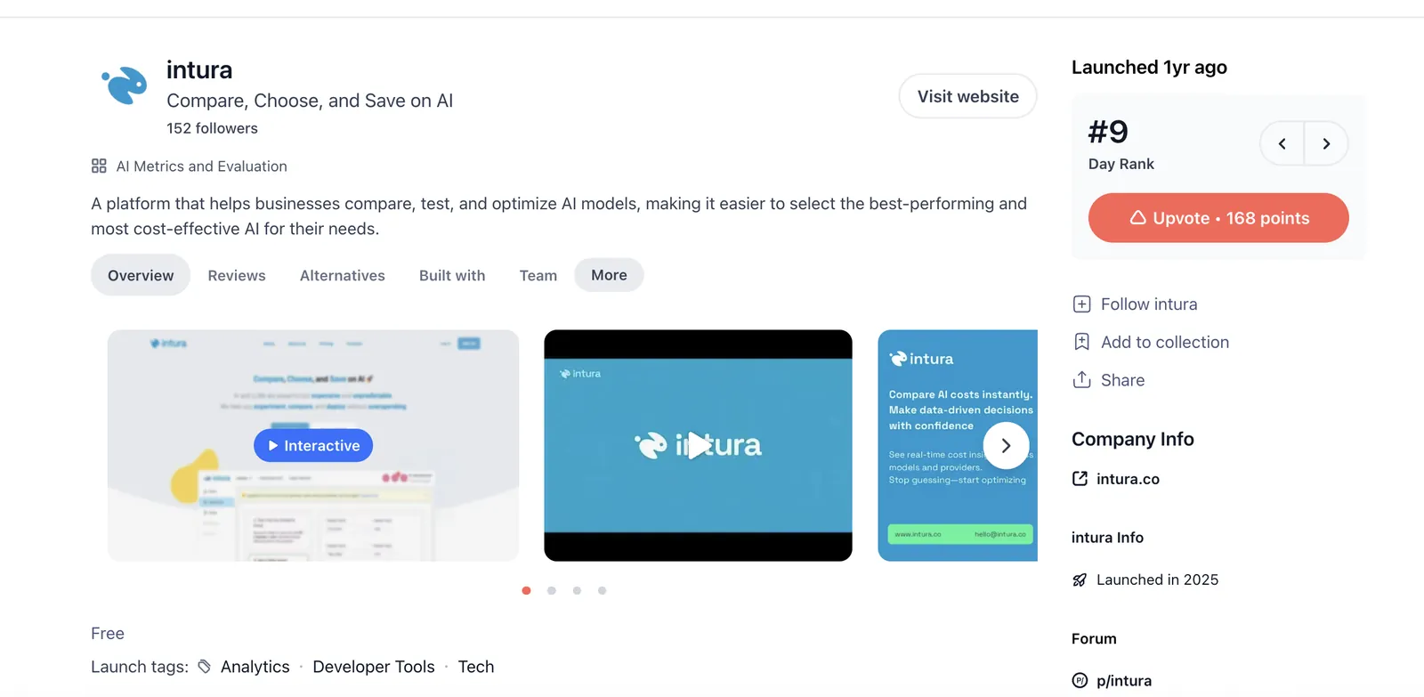 Intura Meraih #9 Product of the Day di Product Hunt